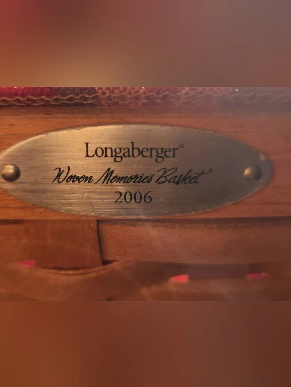 Longaberger Brown Woven Basket with Red Plaid Liner